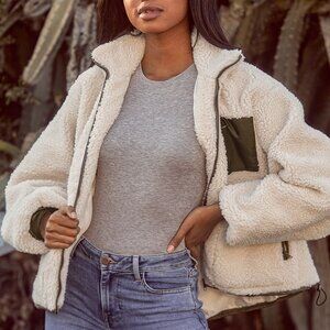 Cozy, Oversized Teddy Shearling Jacket, Ivory MEDIUM, Trendy, Puffy, Baggy Cream